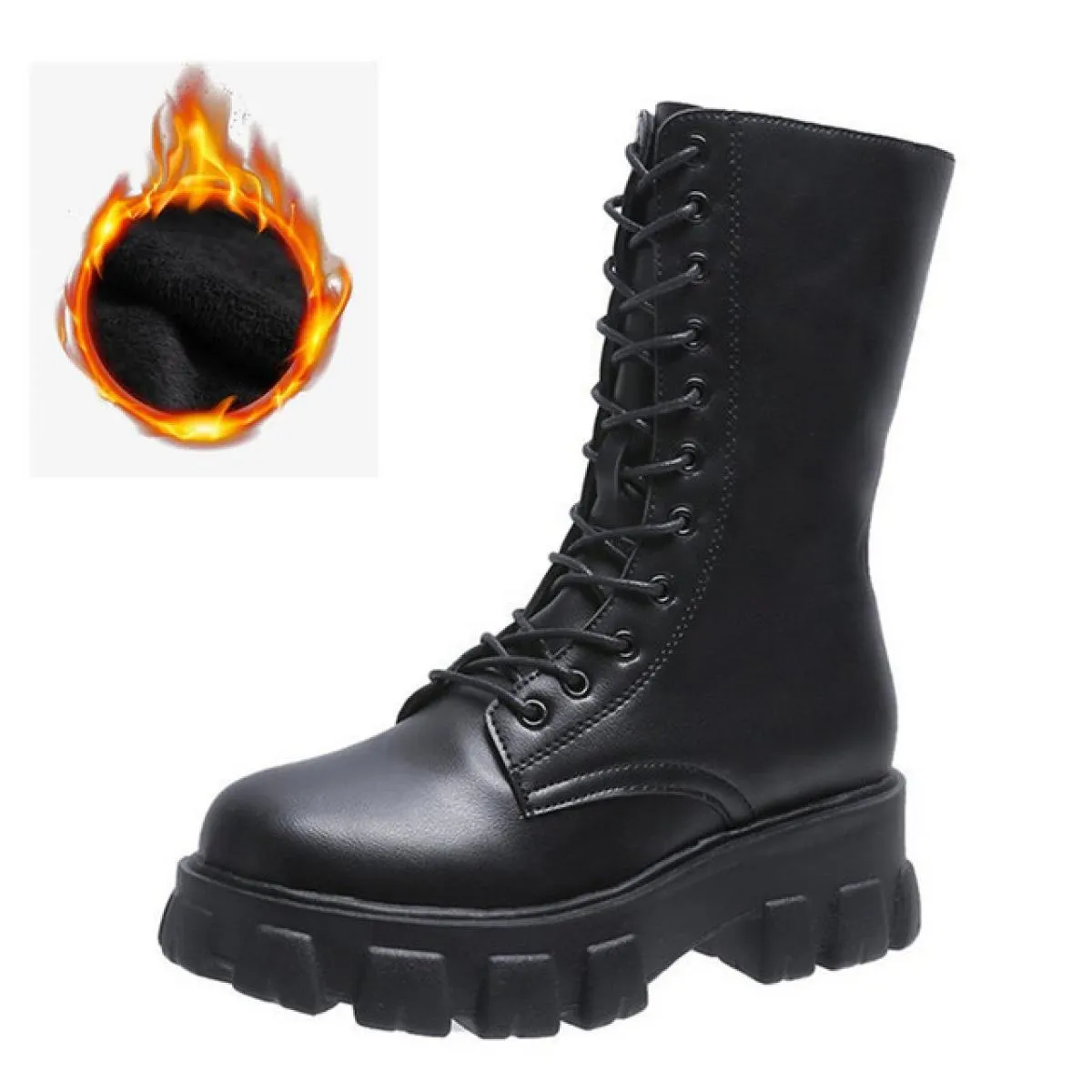 2022 stivali casual da donna nuovi invernali stivali caldi di moda stivali da moto con piattaforma in pelle Pu nera di alta qual