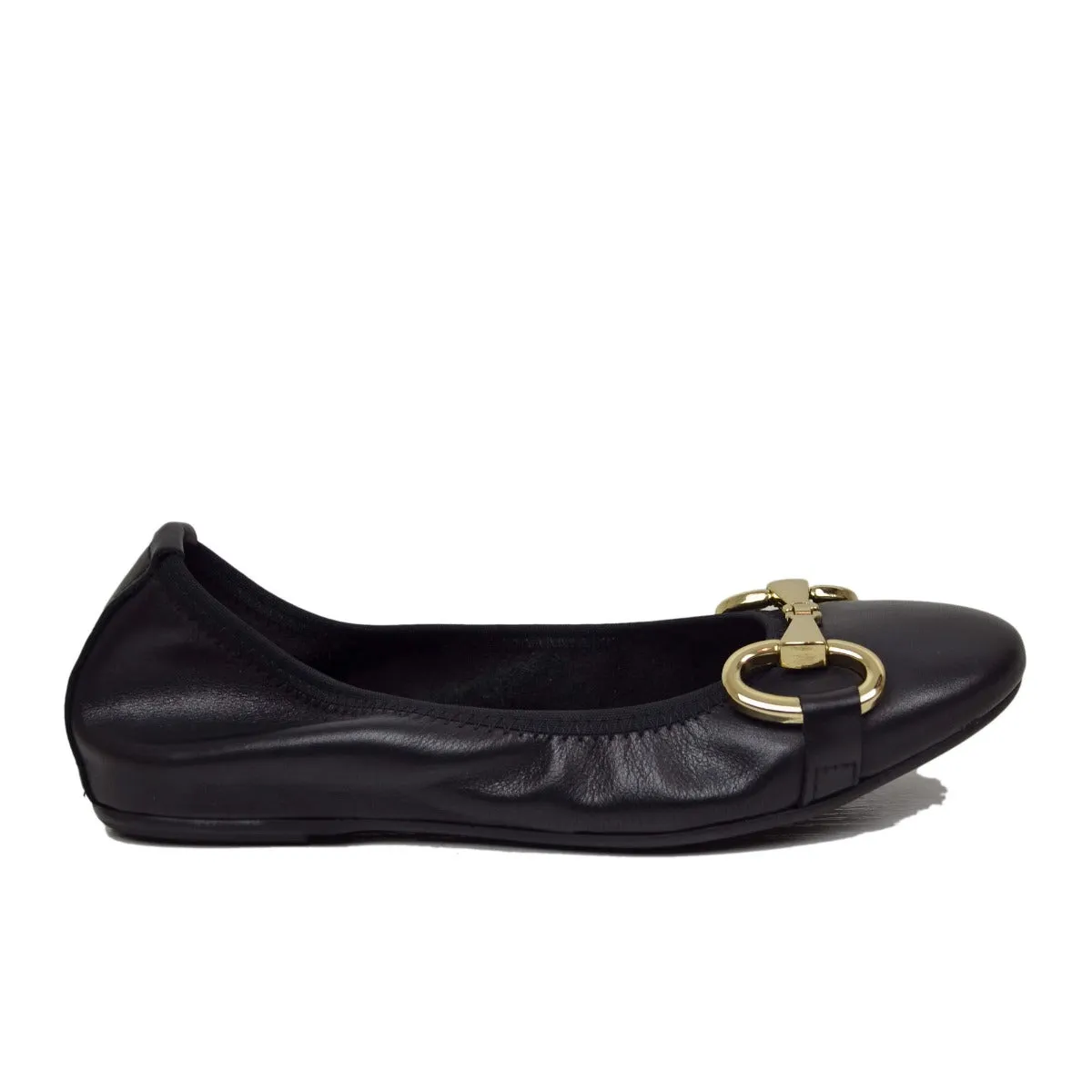 Ballerine in Nappa Nere Elasticizzate con Morsetto Made in italy