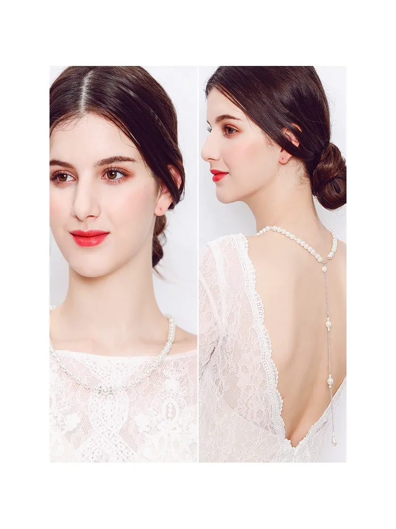 Collana di perle con pendente schiena per vestiti da sposa scollati sul retro