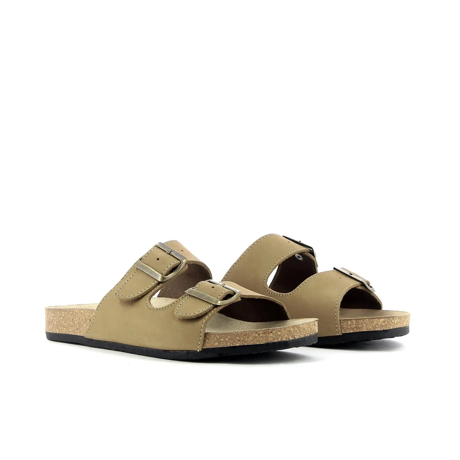 Sandali beige da uomo fondo effetto sughero con fibbie in pelle